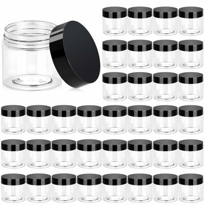 Picture of 36 Pack 2 OZ Plastic Jars Round Clear Cosmetic Container Jars with Lids, Eternal Moment Plastic Slime Jars for Lotion, Cream, Ointments, Makeup, Eye shadow, Rhinestone, Samples, Pot, Travel Storage