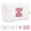 Picture of Small Initial Patch Makeup Bag Personalized Gifts Make Up Bag,White Cute PU Leather Glitter Letter Cosmetic Bag with Zipper,Trendy Portable Travel Toiletry Pouch,Preppy Stuff for Teen Girls Women Z