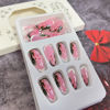 Picture of Christmas Press on Nails Almond Medium Fake Nails Winter False Nails With Snow Xmas Designs Pink Clear Full Cover Stick on Nails Acrylic New Year Artificial Nails for Women Girls 24Pcs