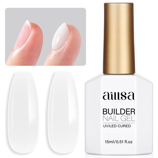 Picture of AILLSA Builder Gel for Nails Milky White 7 In 1 Hard Gel Polish for Nail Thickening Nude Strengthener Gel Nail Polish Light Color Extension U V Gel for Nail Art Base Coat Needed 0.51 Oz GB08