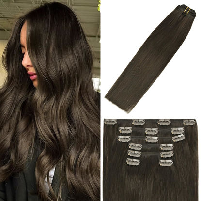 Picture of WindTouch Clip In Hair Extensions Human Hair Dark Brown Hair Extensions Remy Hair Extensions 18Inch 70g #2 7PCS