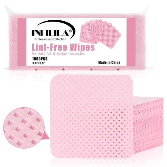 Picture of NXJ INFILILA Lint Free Nail Wipes Nail Polish Remover 1000PCS Super Absorbent Soft Nail Pliosh Remover Pads Wipes Lint Free Wipes Nail Wipes (Pink)