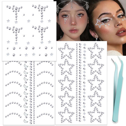 Picture of NOOEPC Face Gems Hair Gems, Self-Adhesive Face Jewels Eye Jewels Rhinestones DIY Face Gems Stick on, Hair Body Rhinestones Gems Crystals Pearls for Face Eyes Makeup Body, Crafts