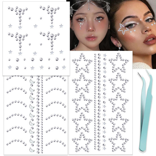 Picture of NOOEPC Face Gems Hair Gems, Self-Adhesive Face Jewels Eye Jewels Rhinestones DIY Face Gems Stick on, Hair Body Rhinestones Gems Crystals Pearls for Face Eyes Makeup Body, Crafts
