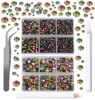 Picture of QOGIR 6300pcs Vitrail Medium Hotfix Rhinestones for Crafts Clothes DIY with Tweezers and 2 Picking Pens Mixed Size Flatback Rhinestone