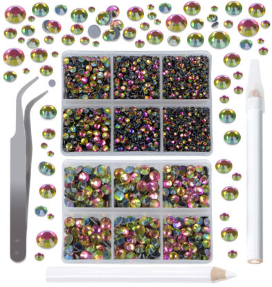 Picture of QOGIR 6300pcs Vitrail Medium Hotfix Rhinestones for Crafts Clothes DIY with Tweezers and 2 Picking Pens Mixed Size Flatback Rhinestone