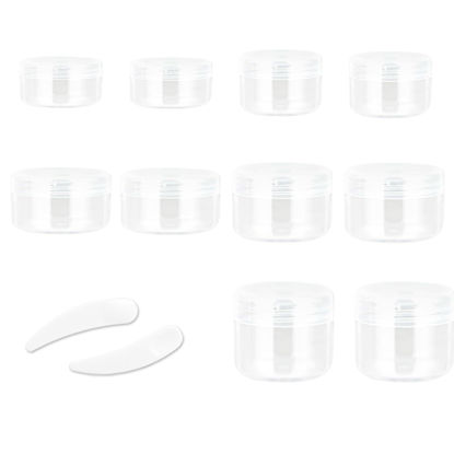 Picture of ZEJIA 10pcs Small Travel Containers, Clear Sample Containers with Screw Lids, 5 Size 3/5/10/15/20 Gram Sample Jars with 12pcs Labels and 2pcs Mini Disposable Spatula, Makeup Sample Containers BPA Free