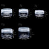 Picture of ZEJIA 10pcs Small Travel Containers, Clear Sample Containers with Screw Lids, 5 Size 3/5/10/15/20 Gram Sample Jars with 12pcs Labels and 2pcs Mini Disposable Spatula, Makeup Sample Containers BPA Free