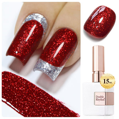 Picture of Double Rhythm 15ML Glitter Gel Polish Shimmer Reflective Holographic Color Magnetic for Nail Art Salon DIY at Home (Cherry Red-B1051)