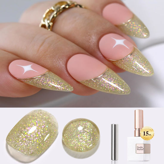 Picture of Double Rhythm 15ML Glitter Gel Polish Shimmer Reflective Holographic Color Magnetic for Nail Art Salon DIY at Home (Yellow Green-B1152)