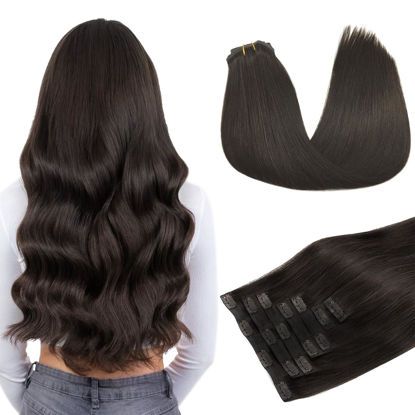 Picture of DOORES Seamless Clip in Hair Extensions Real Human Hair, Dark Brown 7pcs 130g 18 Inch, Hair Extensions Seamless Clip in Hair Extensions Natural Invisi Edge Hair Extensions Straight Hair