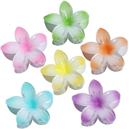 Picture of Sisiaipu Hawaiian Flower Hair Clips for Women 6 Pack Flower Hair Claw Clips Plumeria Claw Clips for Thin Hair Large Claw Clips for Thick Hair Beach Tropical Hair Accessories for Girls - Petal