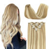 Picture of DOORES Clip in Hair Extensions Real Human Hair, Dark Blonde Highlighted Bleach Blonde 80g 12 Inch 7pcs, Hair Extensions Real Human Hair Clip ins Straight Natural Hair Extensions
