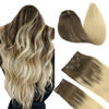Picture of DOORES Clip in Hair Extensions Real Human Hair, Ash Brown to Platinum Blonde 150g 9pcs 22 Inch, Human Hair Clip in Extensions Remy Clip In Hair Extensions Silky Straight Thick Natural Hair Extensions