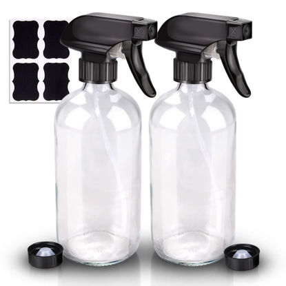 Picture of Wedama Glass Spray Bottle, 2 Pack Clear 16 oz Glass Spray Bottles for Cleaning Solutions and Essential Oils, Refillable Empty Spray Bottle with Adjustable Nozzles for Alcohol, Plant and Hair Care