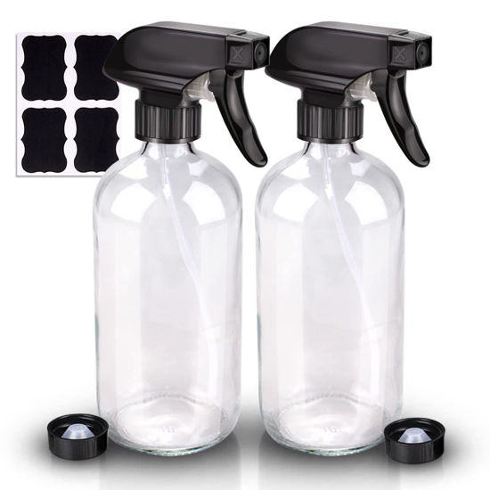 Picture of Wedama Glass Spray Bottle, 2 Pack Clear 16 oz Glass Spray Bottles for Cleaning Solutions and Essential Oils, Refillable Empty Spray Bottle with Adjustable Nozzles for Alcohol, Plant and Hair Care