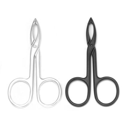 Picture of Motanar 2 Pieces Tweezers Scissor Handle Straight Tip Scissor Shaped Eyebrows Tweezers for Hair Plucker Remover Facial Hair Eyebrows Care (Silver and Black)