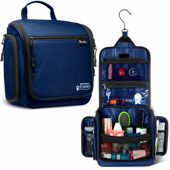 Picture of Travel Toiletry Bag for Men and Women - Large Hanging Toiletry Organizer - Waterproof Hygiene Bag with Metal XXL Swivel Hook, with YKK Zippers and 19 Compartments for Toiletries, Makeup, Cosmetics