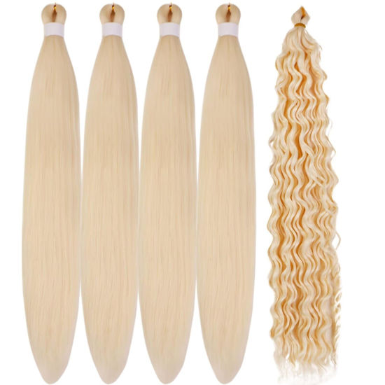 Picture of Gozill Blonde Braiding Hair Pre stretched 613 Boho Braids Kanekalon Prestretched Braiding Hair for Bohemian Hair Ez Braid Micro Braiding Hair Synthetic Curly Deep Wave Braids