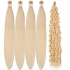 Picture of Gozill Blonde Braiding Hair Pre stretched 613 Boho Braids Kanekalon Prestretched Braiding Hair for Bohemian Hair Ez Braid Micro Braiding Hair Synthetic Curly Deep Wave Braids