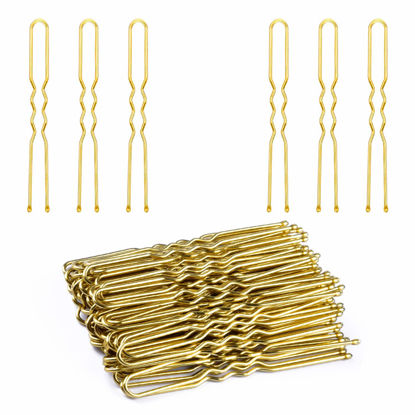 Picture of U Shaped Hair Pins, IKOCO 2.4inch Bun Hair Pins for Women with Storage Box, Gold