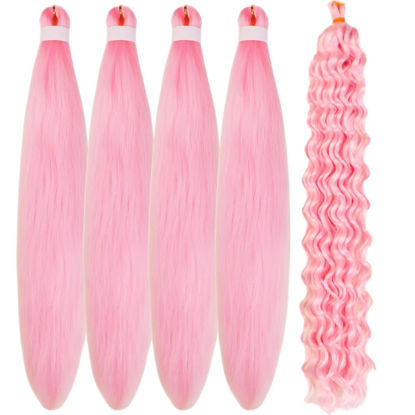 Picture of Gozill Light Pink Braiding Hair Pre stretched Boho Braids Kanekalon Prestretched Braiding Hair for Bohemian Hair Ez Braid Micro Braiding Hair Synthetic Curly Deep Wave Braids