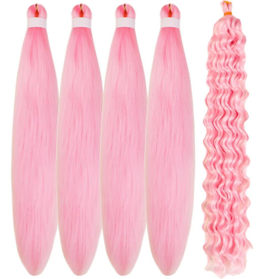 Picture of Gozill Light Pink Braiding Hair Pre stretched Boho Braids Kanekalon Prestretched Braiding Hair for Bohemian Hair Ez Braid Micro Braiding Hair Synthetic Curly Deep Wave Braids