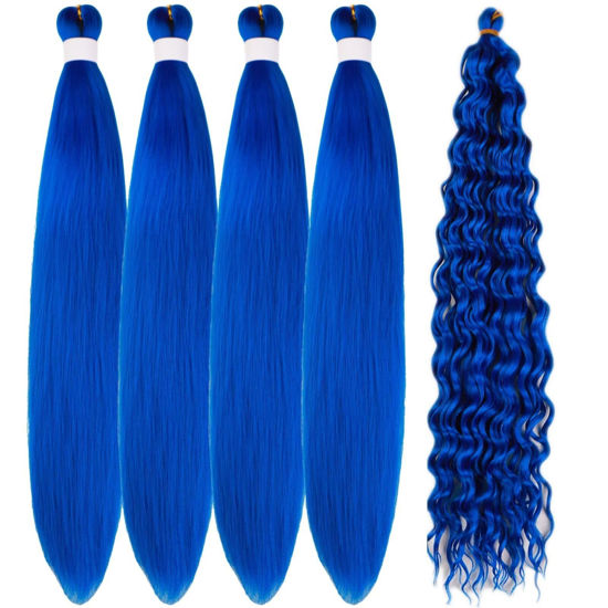 Picture of Gozill Blue Braiding Hair Pre stretched Boho Braids Kanekalon Prestretched Braiding Hair for Bohemian Hair Ez Braid Micro Braiding Hair Synthetic Curly Deep Wave Braids