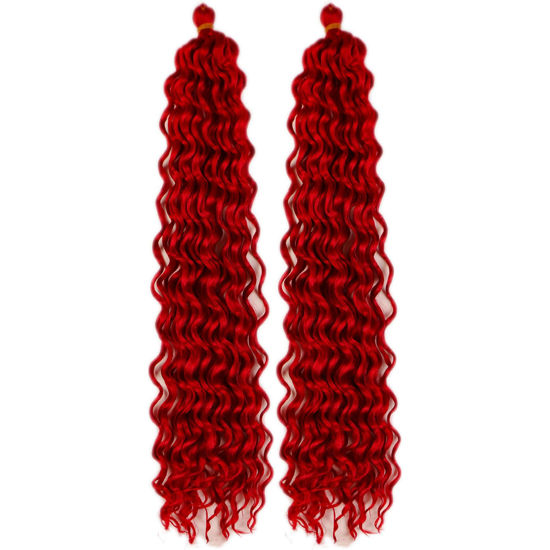 Picture of Red Curly Braiding Hair Deep Wave Curly Braiding Hair for Boho Braids Crochet Braids Deep Wave 24 inch