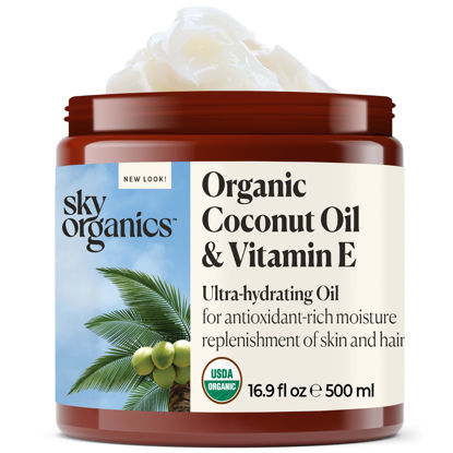 Picture of Sky Organics - Organic Coconut Oil & Vitamin E, 16.9 fl oz - Skin & Hair Ultra-Hydrating Oil - Fatty Acids & Antioxidants - Natural, Vegan & Cruelty Free - Skin Care & Hair Care