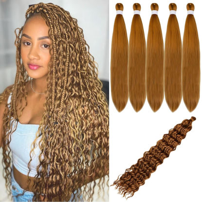 Picture of Gozill Honey Blonde Braiding Hair Pre Stretched Kanekalon Braiding Hair for Boho Braids(6 Pakcs)