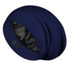Picture of LULUSILK 100% Mulberry Silk Lined Sleep Cap Silk Bonnet for Sleeping, No More Frizzy Tangled Hair, Stay On All Night Adjustable Silk Hair Wrap for Sleeping, Navy Blue, Pack of 1