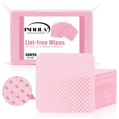 Picture of NXJ INFILILA Lint Free Nail Wipes, 540 PCS Nail Polish Remover Pads Super Absorbent Soft Lint Free Wipes for Eyelash Extensions Non-Woven Nail Wipes for Gel Nails (Pink)