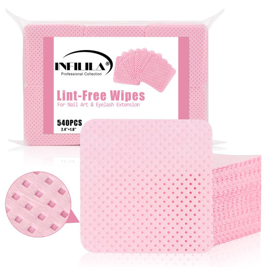Picture of NXJ INFILILA Lint Free Nail Wipes, 540 PCS Nail Polish Remover Pads Super Absorbent Soft Lint Free Wipes for Eyelash Extensions Non-Woven Nail Wipes for Gel Nails (Pink)