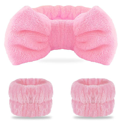 Picture of WSYUB Pink Spa Headband and Wristband Set for Face Washing