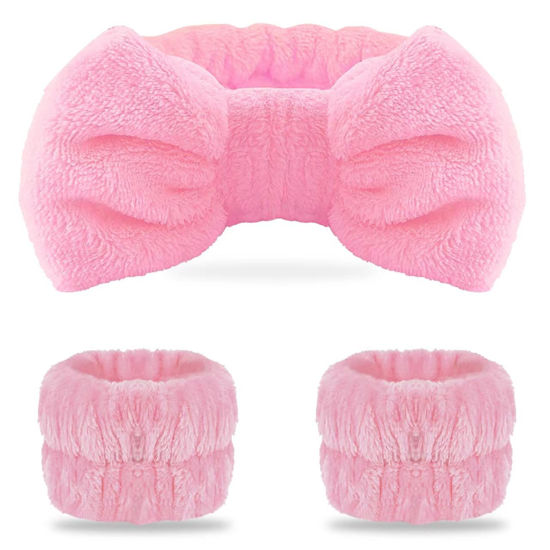 Picture of WSYUB Pink Spa Headband and Wristband Set for Face Washing
