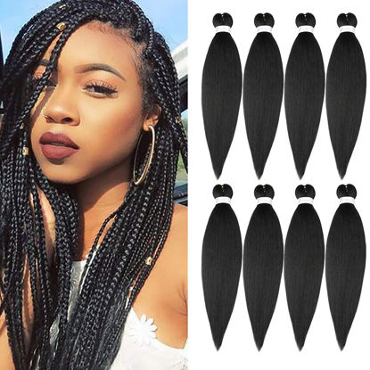 Picture of Pre Stretched Braiding Hair 20"-8 Packs Synthetic Braiding Hair Crochet Braids Hot Water Setting Professional Soft Yaki Straight Texture (20Inch,#1)