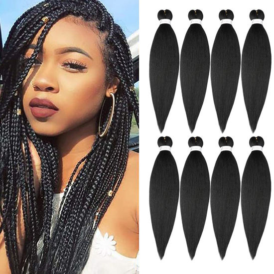 Picture of Pre Stretched Braiding Hair 20"-8 Packs Synthetic Braiding Hair Crochet Braids Hot Water Setting Professional Soft Yaki Straight Texture (20Inch,#1)