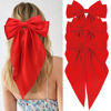 Picture of Velscrun Red Hair Bows for Women Girls, Silky Satin Large Coquette Bow Oversized Hair Ribbons Big Bows Clip, Long Tail Bowknot Hair Barrettes Halloween Christmas Hair Bow Accessories