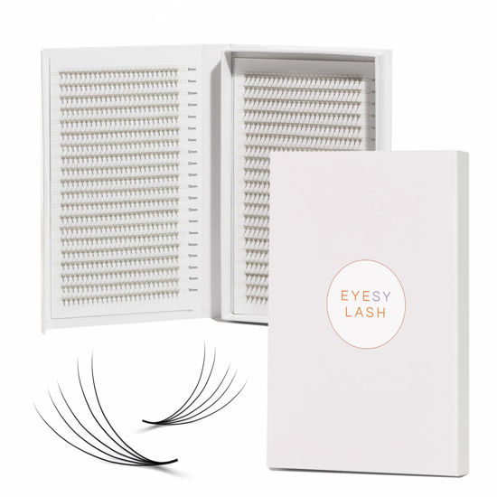 Picture of Eyesy Lash Promade Fans 1200 Easy Fans | 5D 0.07 Curl D Mixed Lengths 8-16mm | XXL Tray 40 Lines Ultra Speed Eyelash Extension Premade Lashes Volume Lash Extensions Pestanas Pelo A Pelo