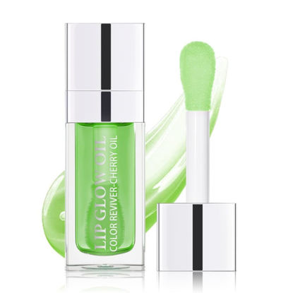 Picture of Hydrating Lip Glow Oil, Lip Oil Gloss Transparent Toot Tinted Nourishing Long Lasting Repairing Lightening Lip Lines (GREEN APPLE) 0.2 OZ