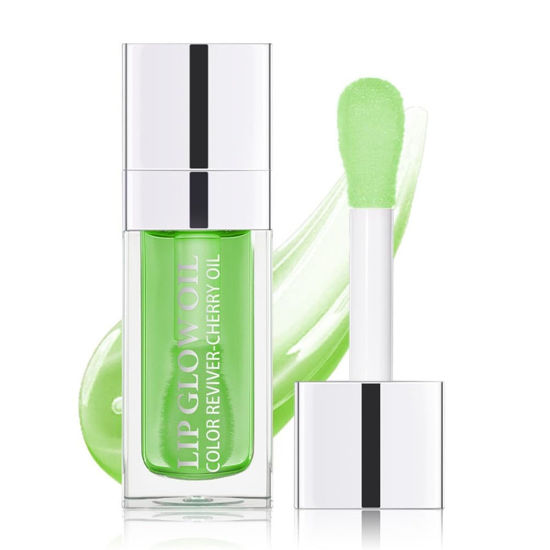 Picture of Hydrating Lip Glow Oil, Lip Oil Gloss Transparent Toot Tinted Nourishing Long Lasting Repairing Lightening Lip Lines (GREEN APPLE) 0.2 OZ