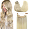 Picture of GOO GOO Wire Hair Extensions Human Hair, 17/22/60 Ash Blonde with Golden Blonde and Platinum Blonde Balayage 20inch 110g, Invisible Wire Hair Extensions with Transparent, Seamless Fish Line Hairpiece