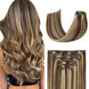 Picture of Aison 15 inch Clip in Hair Extensions Real Human Hair 70G Medium Brown/Dark Blonde 100% Remy Human Hair Soft Highlight Clip in Hair Extensions 7pcs 16clips (15 Inch #4P27)