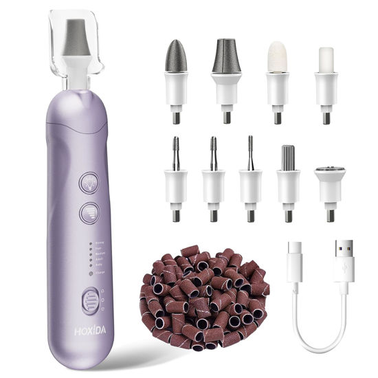 Picture of Professional Manicure Pedicure Kit, Cordless Electric Nail File Set, Rechargeable Pedicure Tools for feet, 5 Speeds Hand Foot Care Nail Drill for Thick Nail Toenail Cuticle Women Men Baby Pets-Purple
