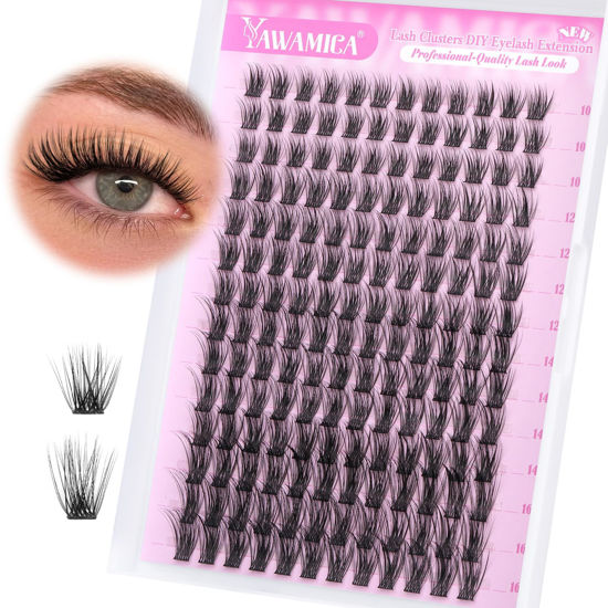 Picture of Yawamica Natural Lash Clusters DIY Cluster Eyelash Extensions 10-16mm Wispy Eyelash Clusters C Curl Individual Lashes 168 pcs Soft Cluster Lashes with Thin Lash Band DIY Lash for Self Application