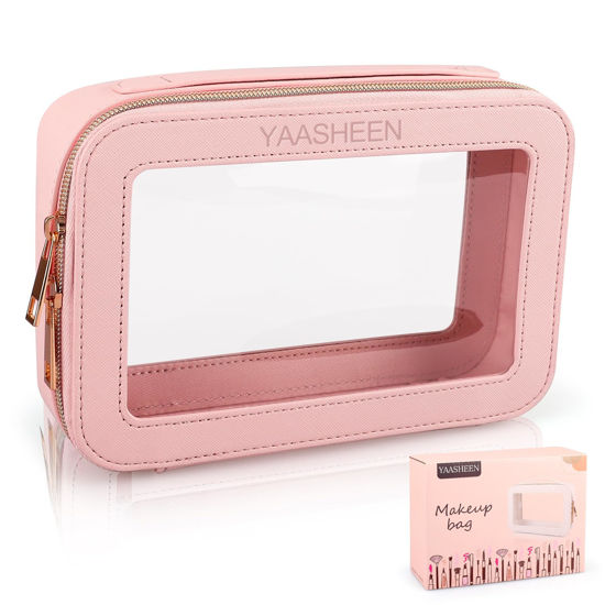 Picture of YAASHEEN Clear Makeup Bag Clear Cosmetic Bag Large Toiletry Bag With Zipper Double Sided Travel Makeup Bag For Women Waterproof Clear Toiletry Bag (Medium) Pink