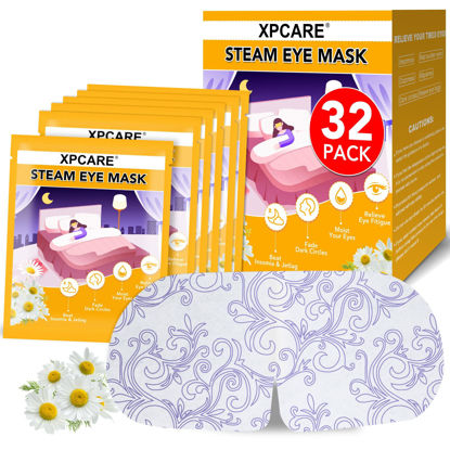 Picture of XPCARE 32 Pack Steam Eye Masks for Dry Eyes, SPA Warm Sleep Eye Mask, Disposable Heated Eye Mask for Dark Circles, Puffy Eyes, Relief Stress Eye Fatigue(Chamomile)