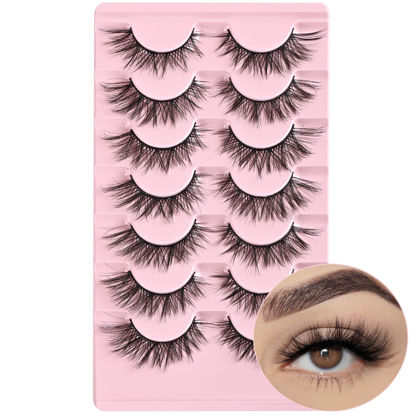 Picture of FARRED Cat Eye Lashes Wispy Fake Eyelashes Short 7 Pairs Natural Strip Lash Fluffy Mink Fox Eye Lashes Pack Small Full pestañas (A10 | 8-14MM)