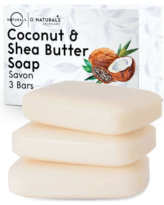 Picture of O NATURALS 3-Pack Organic Coconut & Shea Butter Soap Bar 4oz each Set - 100% Vegan Cold Process Bar Soap Scented Premium Essential Handmade Soap - Natural Soap for Men Women, Face, Body